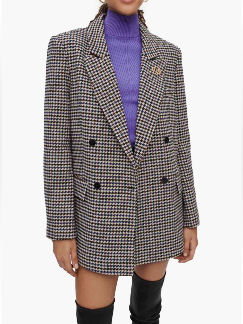 MAJE Votale Houndstooth Wool blend Jacket 34
